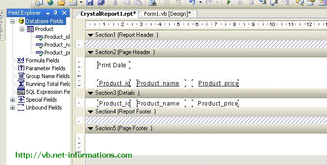 Now the designing part is over and the next step is to call the created Crystal Reports in VB.NET through Crystal Reports Viewer control .